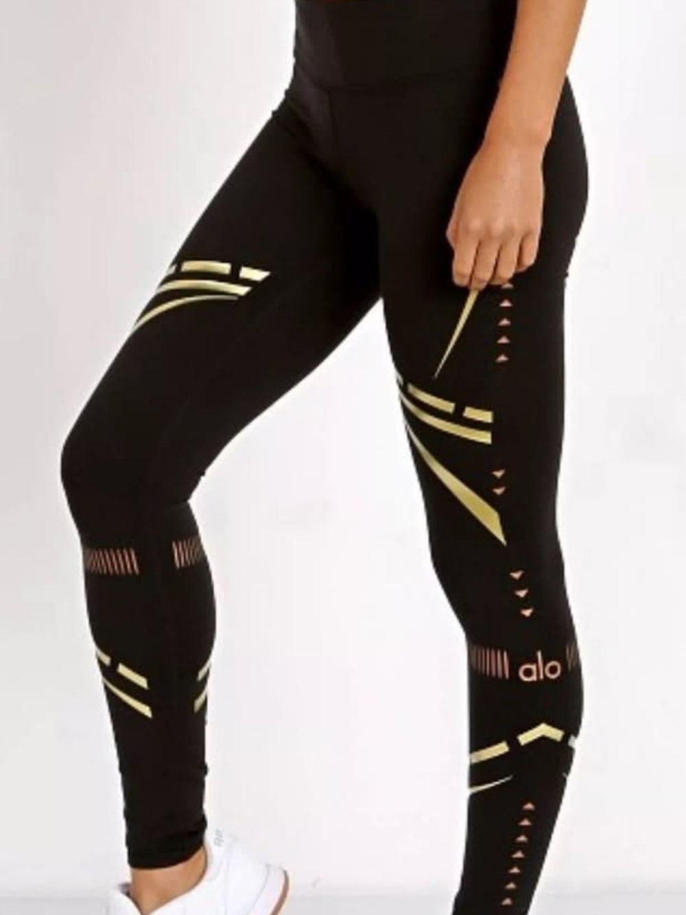 ALO Yoga Black Activewear Top with Light Blue Logo